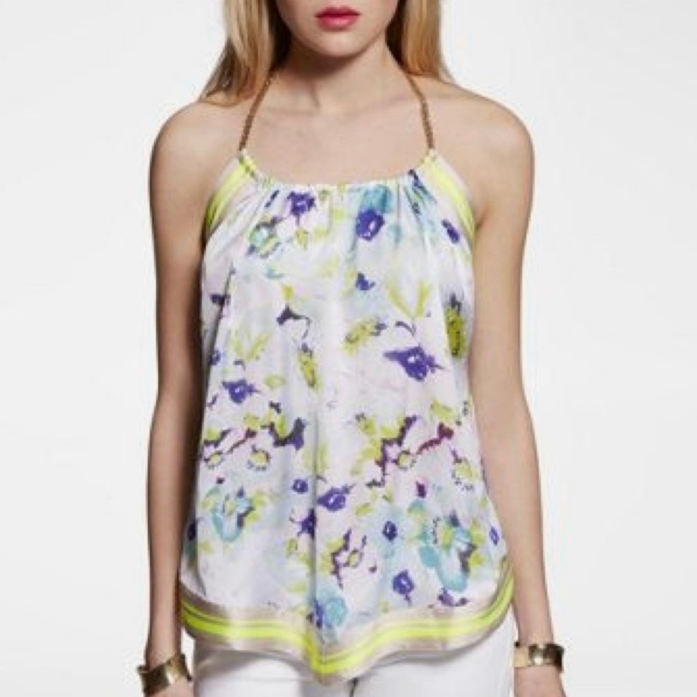 🤍 EXPRESS Floral Print Silky Halter Top sz Small